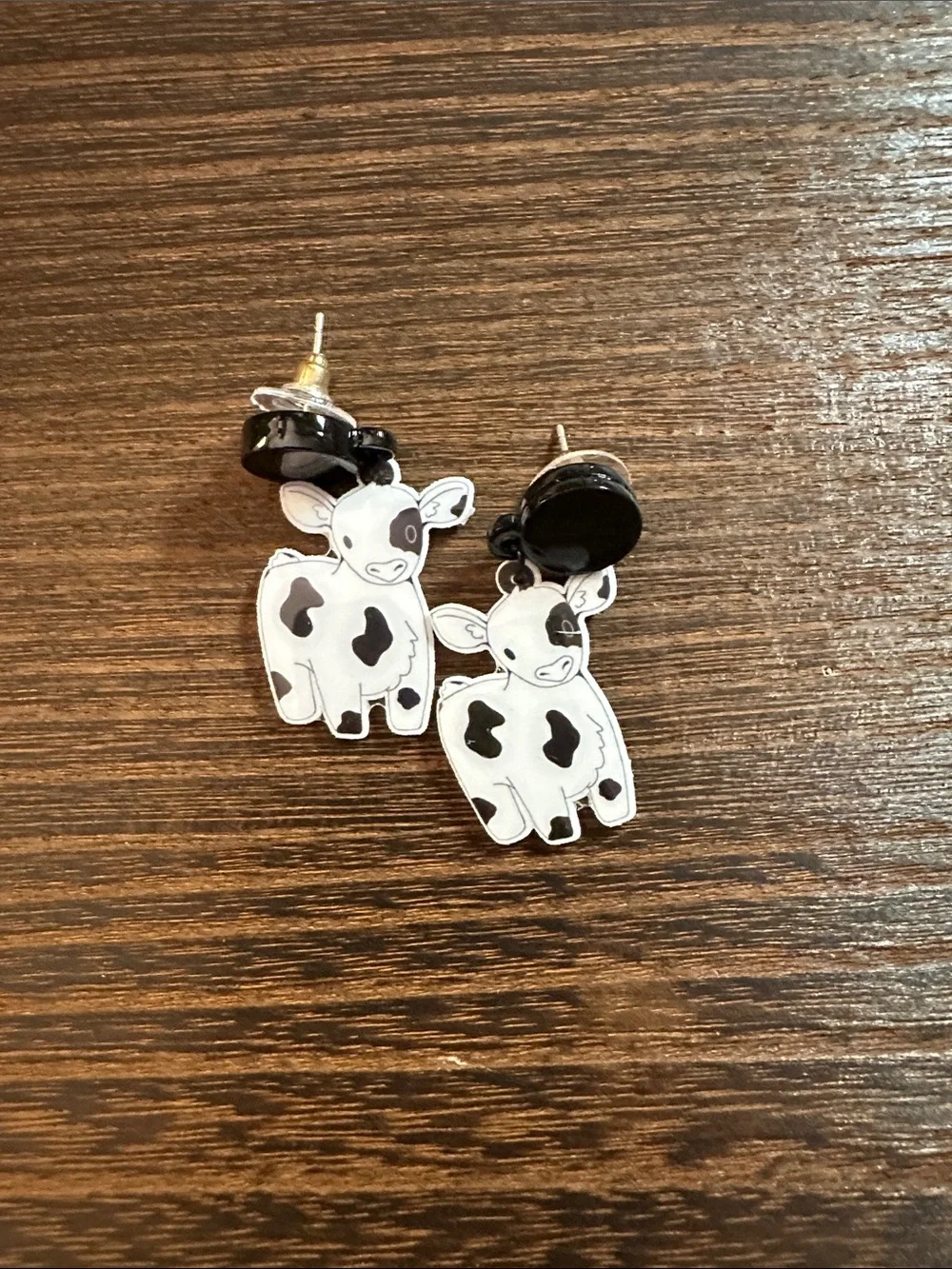 Cute Black & White Cow Drop Earrings for Kids